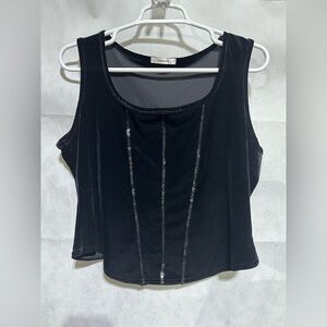 Vintage George 12 Corset Top Black Sequin Velvet Y2K Whimsigoth Grunge Coquette